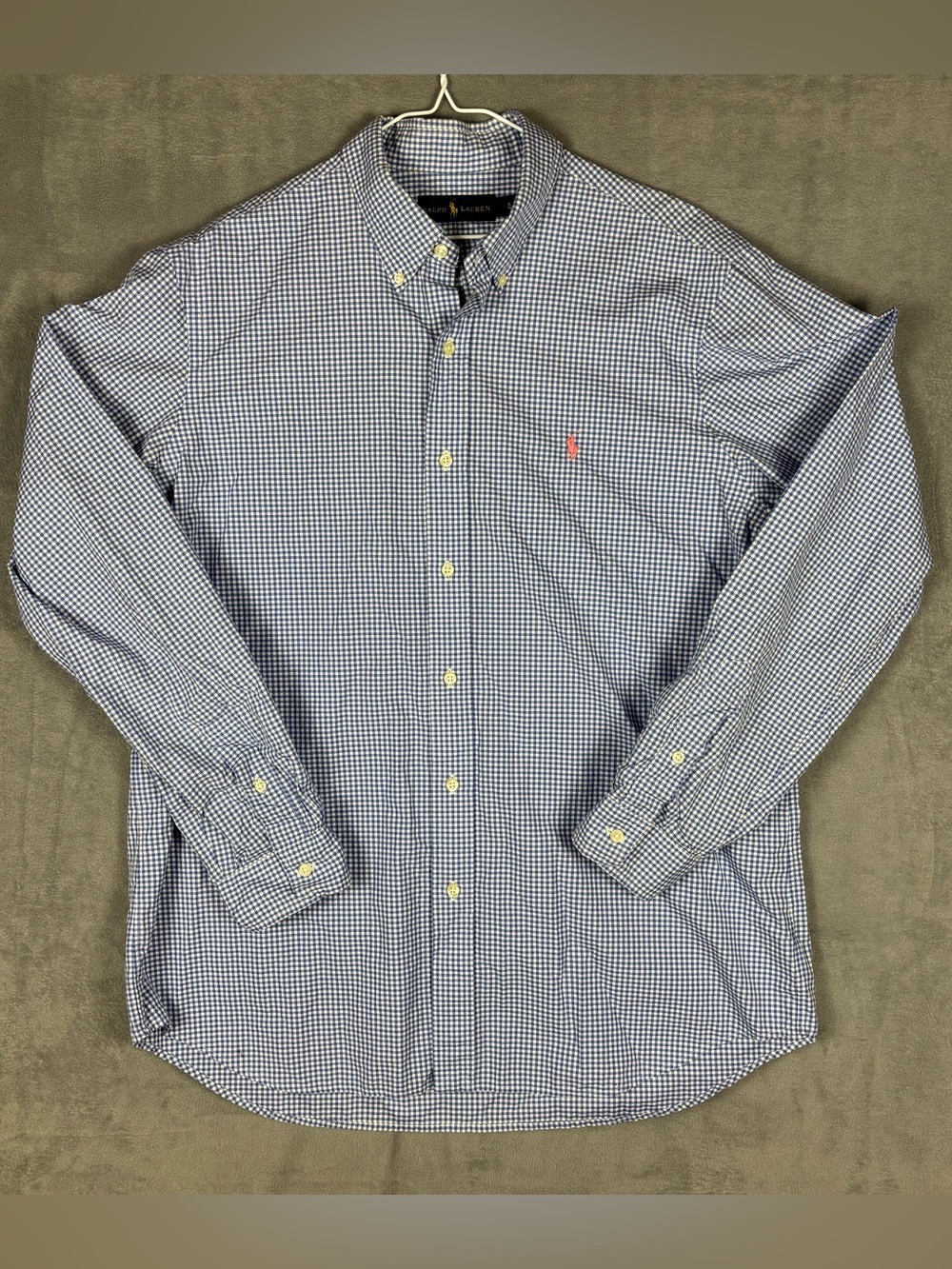 Ralph Lauren Shirt Mens XL Blue White‎ Gingham Check Long Sleeve Button Down LS